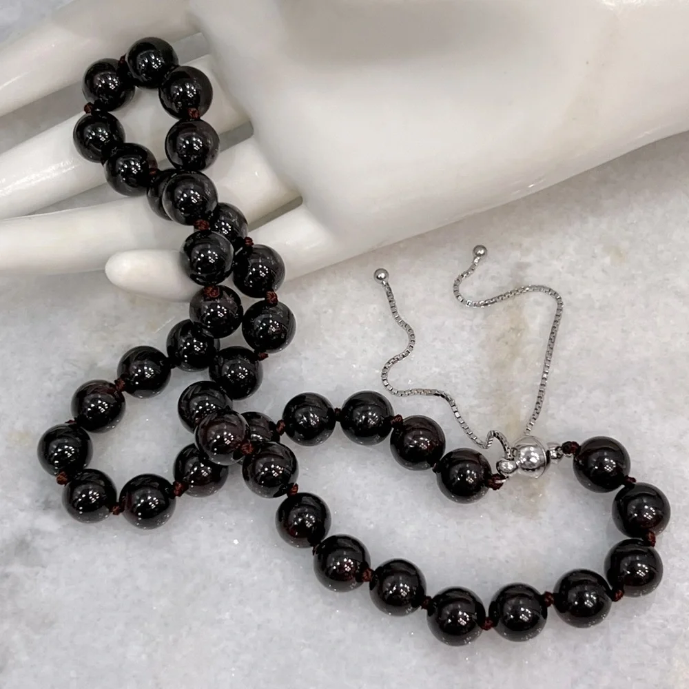 Indian Garnet Bead Sterling Silver BOLO Necklace